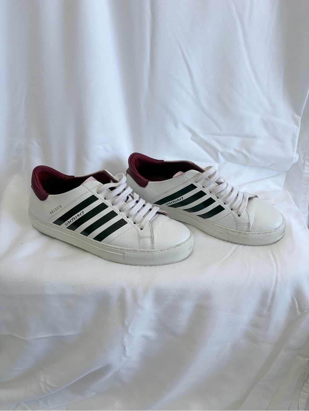 Axel Arigato White Sneakers with Black Stripes and Burgundy Lining - Women